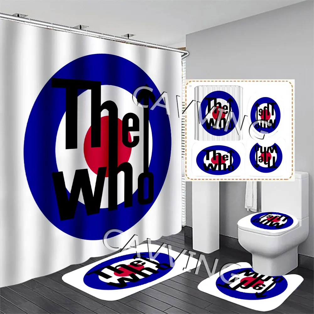 

Занавески для душа с 3D принтом THE WHO BAND, водонепроницаемые занавески для ванной комнаты, комплект Противоскользящих ковриков для ванной комнаты, коврики для туалета U03