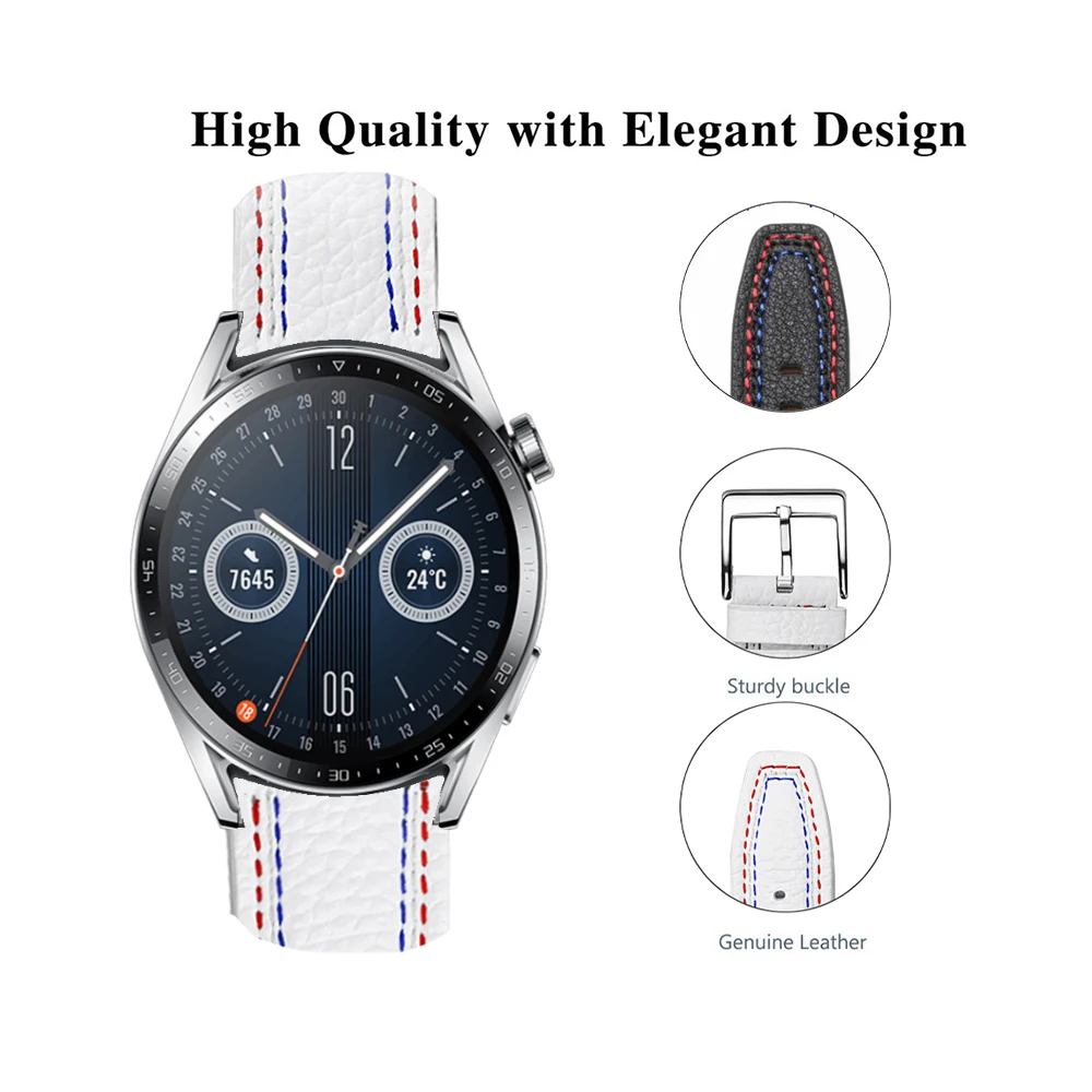 22mm 20mm Leather Watch Band for Galaxy Watch 4/4 Classic 40mm 44mm Strap Samsung Gear S3 S2 White Correa Bracelet for Active 2