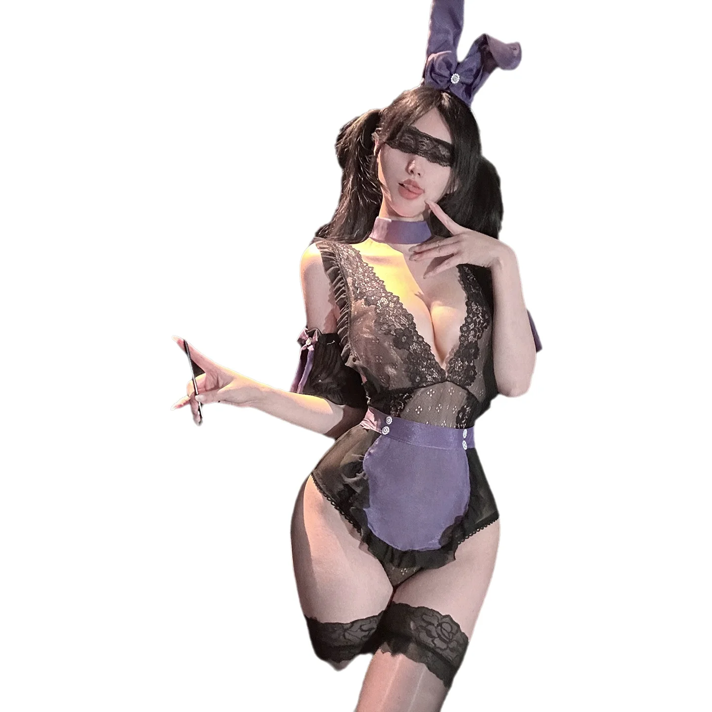 

Sexy Nightclub Wear Bodysuits For Woman Lace Bunny Girl Sensual Revealing Wearable Lace Trimmed Pure Desire Bodysuits 5AQ8