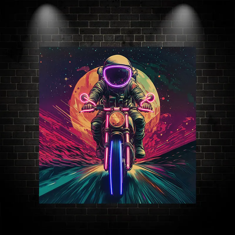 Astronaut Racing on Retro Motorcycle Neon Light - Unique Space Adventure LED Sign for Bedroom, Bar, Game Room, Perfect Gift Idea