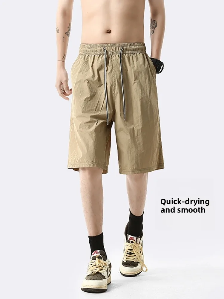 

Ice Silk Men's orts Summer Thin Qui Dry Sports Pants Loose Casual Five-Quarter Length American Baskeall Sle Summer Tr...