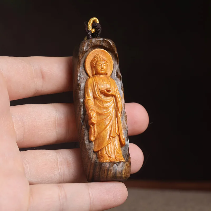 Agarwood inlaid with sandalwood, South Sea Guanyin and Mahavairocana Buddha pendant, decorative piece, hand-held ornament, acces