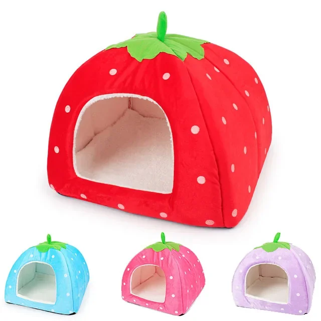 Autumn Winter Machine Washable Cotton Four-color Optional Small Medium Sized Pet Puppy Kitten Warm Soft  Dog Strawberry Pet Nest