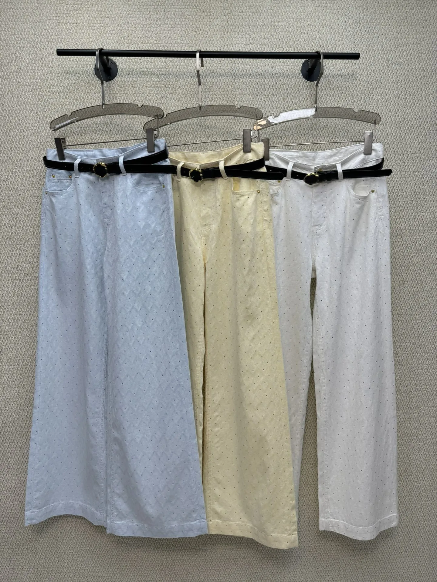 

2026 New Women's High Waist Slim Straight Wide Leg Jeans Fashion Casual Rhinestone Denim Pants High Quality