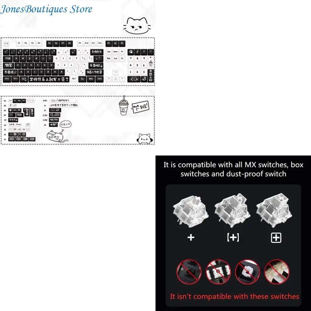 PBT Mechanical Keyboards Keycaps 135keys Keycaps Off Work Cats Theme MOA Height Heat Sublimated Set W8KE