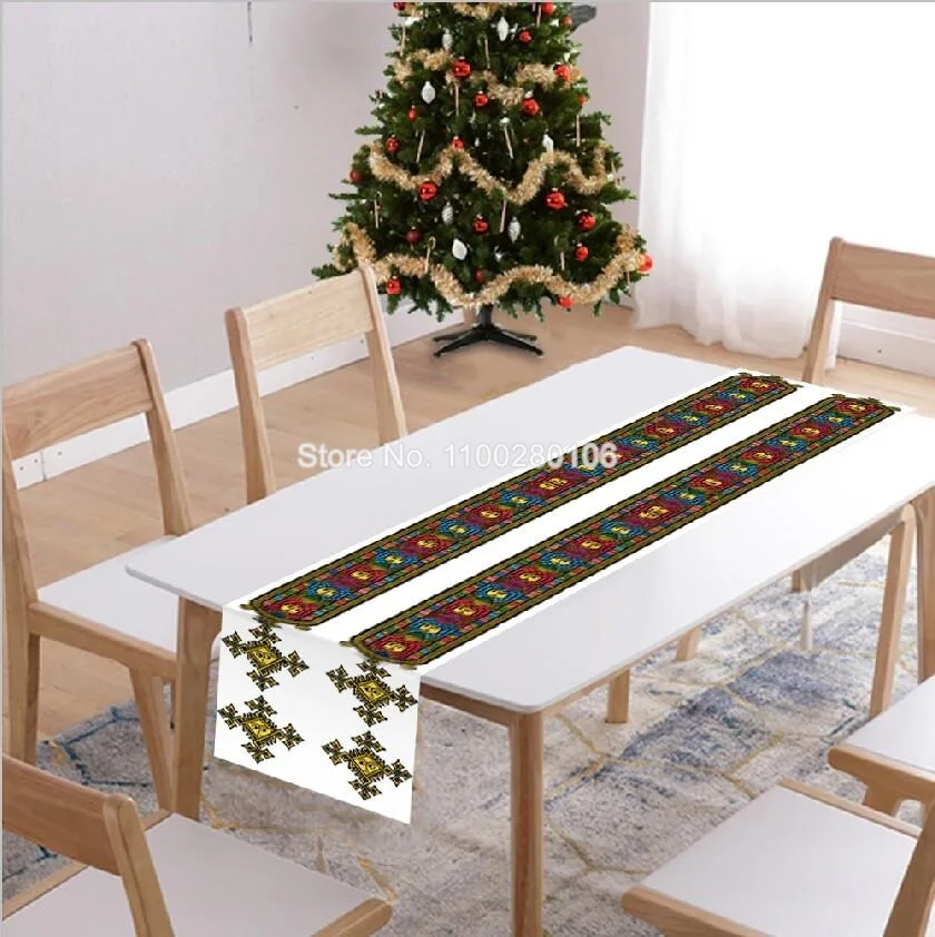 Bohomian Traditional Art Eritrean Ethiopian Table Runner Tablecloth Rectangular for Dining Coffee Kitchen Living Room