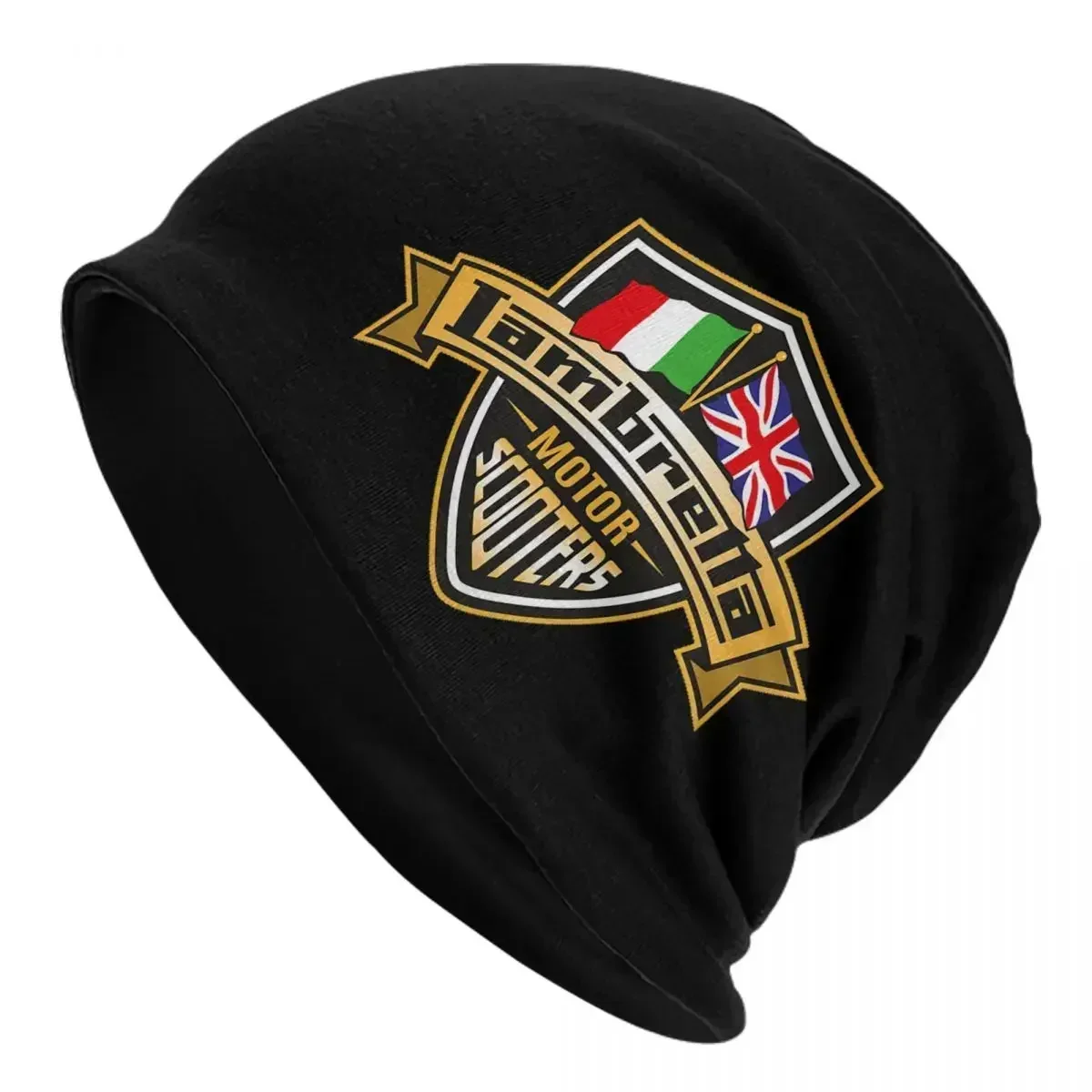 Lambretta Motor Scooters With Union Jack And Italian Flags Warm Knitted Cap Bonnet Hat Autumn Winter Beanies Hats for Men Women