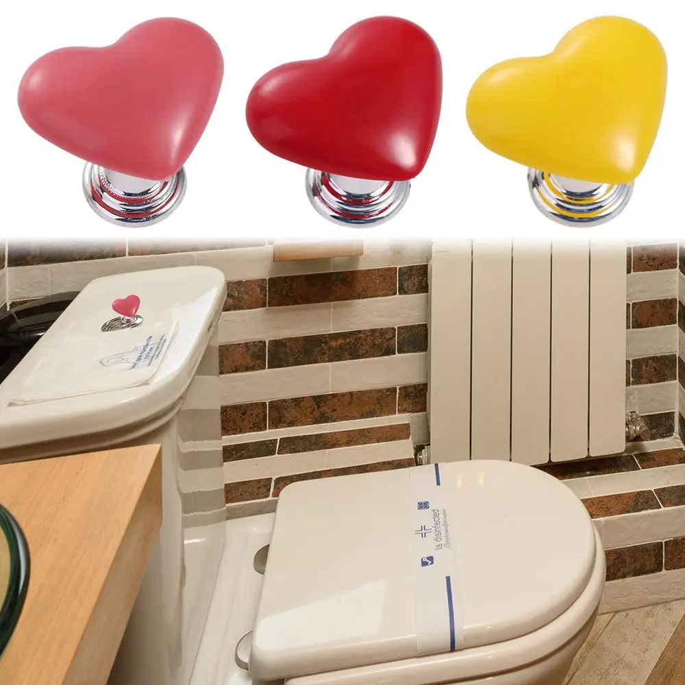 2pcs Fashionable Heart Shaped Toilet Press Nail Protector Love Toilet Button Colorful Water Tank Buttons Bathing Room Decor