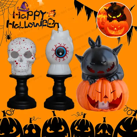 Halloween Pumpkin Nightlight Electronic Candle Lights Black Cat Melon Decor Party Supplies Scary Decoration Props for Kids