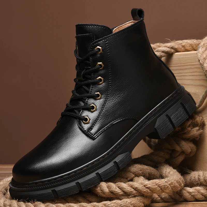 Outono e inverno retro estilo britânico masculino confortável rendas até botas chelsea marca masculina moda dedo do pé redondo botas altas