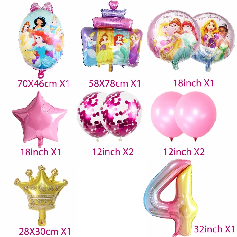 Disney Princess Cinderella Belle Cake Foil Balloons 32inch Number Birthday Party Decoration Globes Baby Shower Toys Children