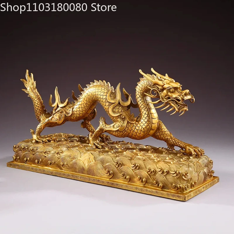 60cm Copper dragon statue Xianglong Chinese style Brass Fengshui sculpture