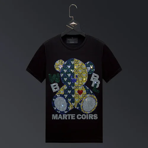 Imagen 1 del producto 2025 Camisetas de oso de dibujos animados con diamantes de imitación para Hombre, Ropa de verano, ropa de calle de moda, camisetas finas de manga corta con cuello redondo, Ropa para Hombre