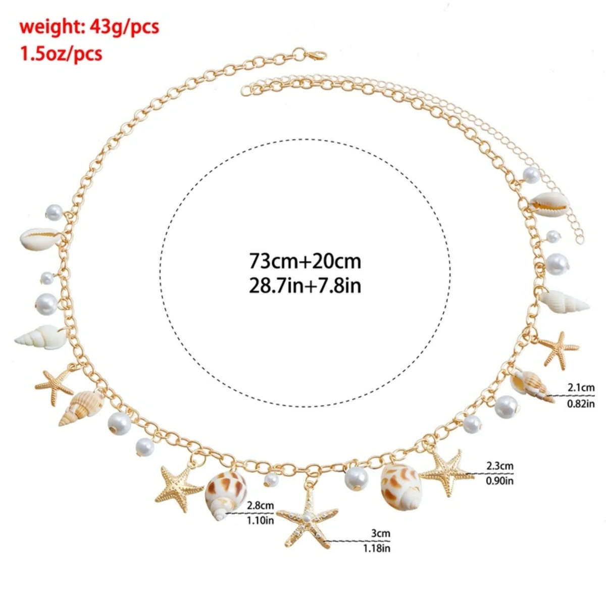 Seestern-Imitation Muschel-Perlen Halskette Armband Taillenkette Set für Damen und Herren Seestern Strand Urlaub Schmuckset – Detail 15