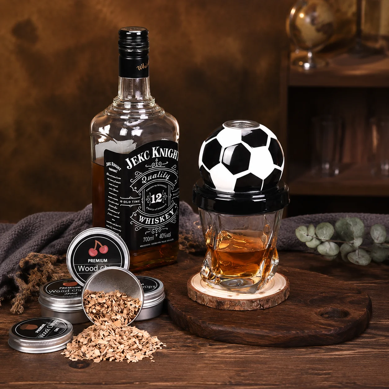 Whiskey Smoker Kit with Torch, Cocktail Smoke Infuser for Bourbon & Drinks, Includes Wood Chips & Dome, Bar Gift Set