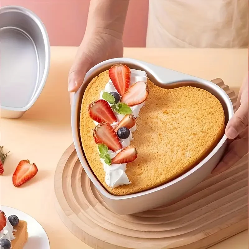 1PCS Heart Shape Cake Pan,Removable Bottom Baking Mold for Cheesecake, Valentine's Day,Birthday,Wedding,Non-Stick Aluminum Alloy view 2