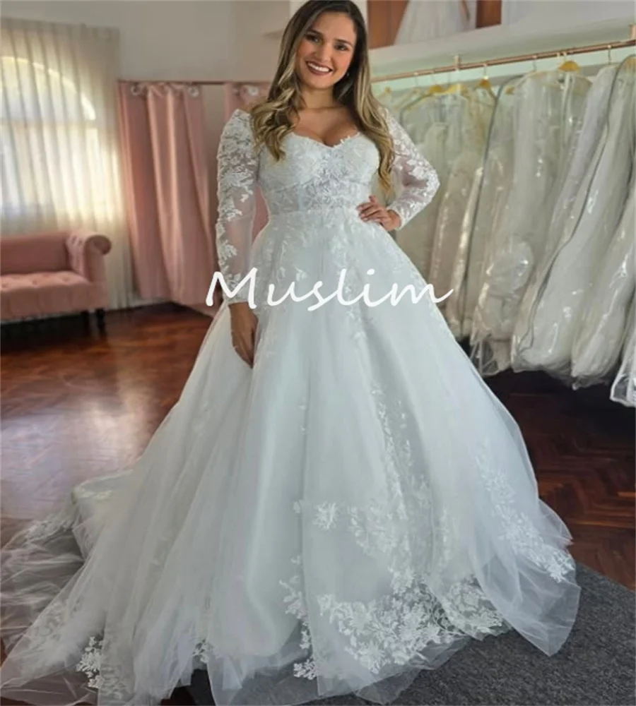 Abito da sposa Boho Gatsby con scollo a V a maniche lunghe Abito da sposa bohémien con applicazioni A Line Tulle Abiti da sposa da spiaggia Coreano personalizzato