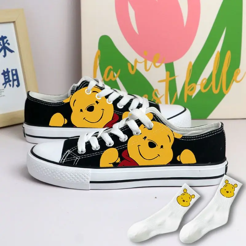 Kawaii Disney ourson femme toile chaussures haut/bas mignon dessin animé polyvalent chaussures de sport pour la mode Couple modèle chaussures