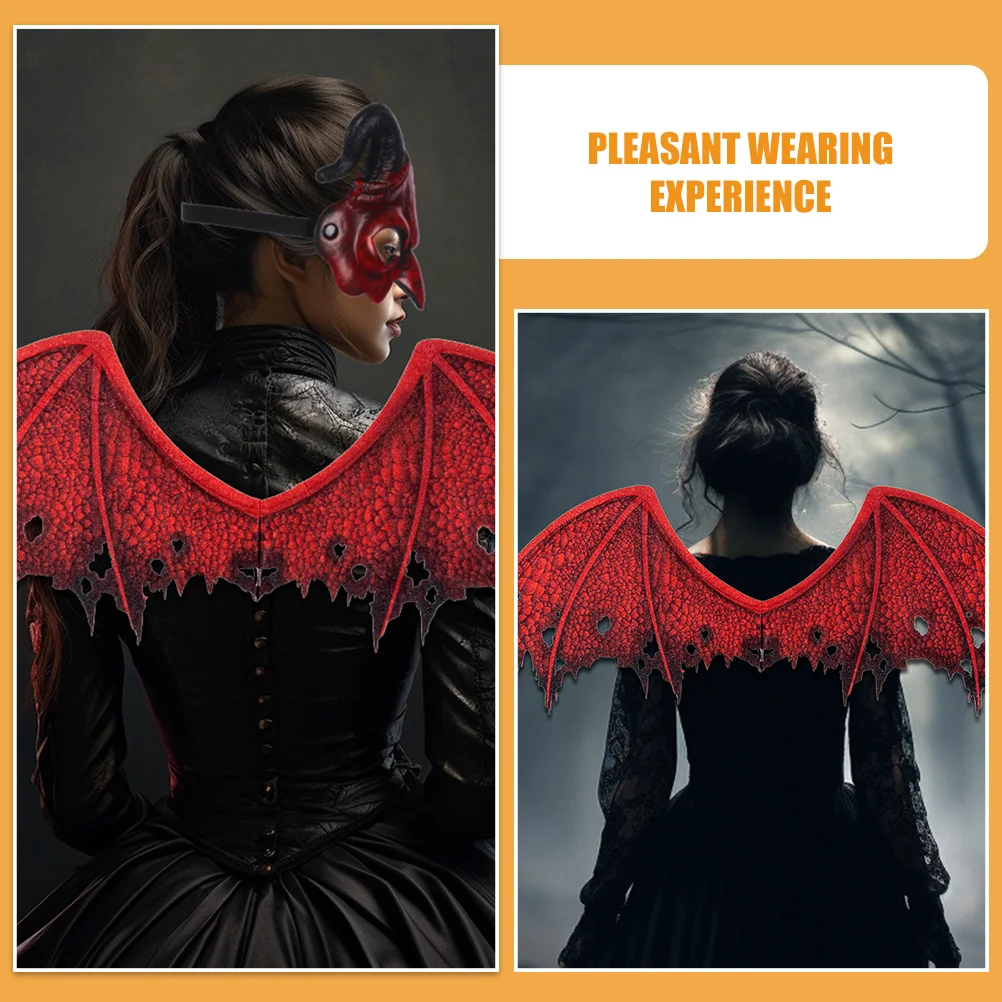 Set Sayap Topeng Kostum Halloween Properti Setan dan Balaclava Setengah Wajah Kain Non-woven Cosplay