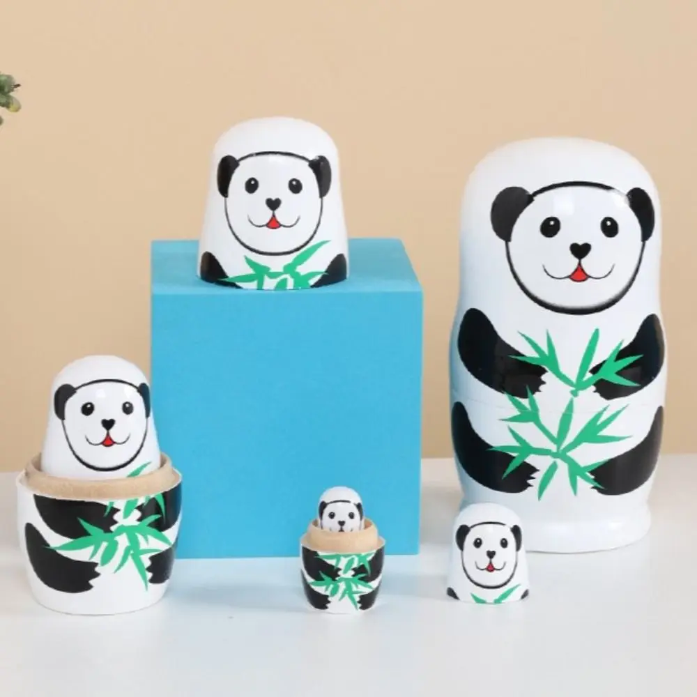 

Bear 5Pcs/Set Animal Matryoshka Smooth Craft Girls Russian Panda Wood Wooden Stacking Christmas