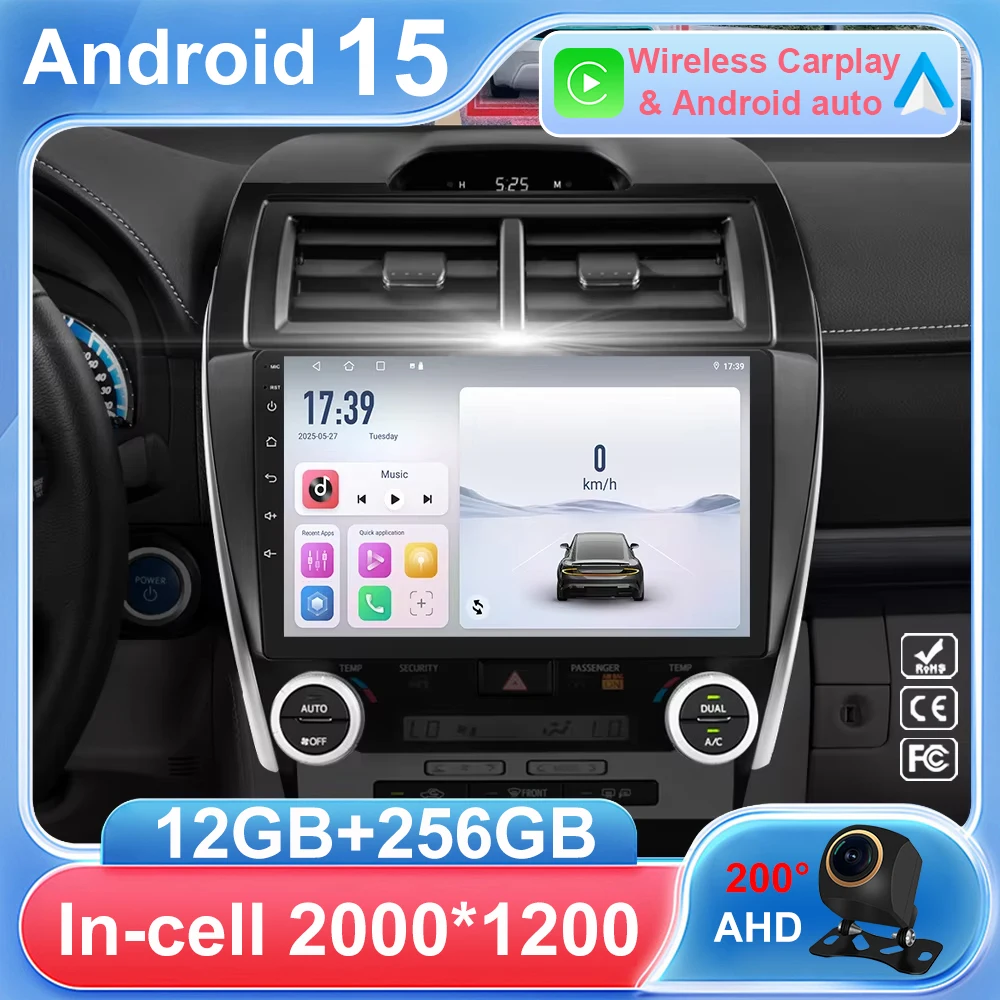 

Car Radio For TOYOTA Camry 2012 2013 2014 US Version Multimedia Player Navigation GPS Head Unit Wireless CarPlay Android 15 2Din