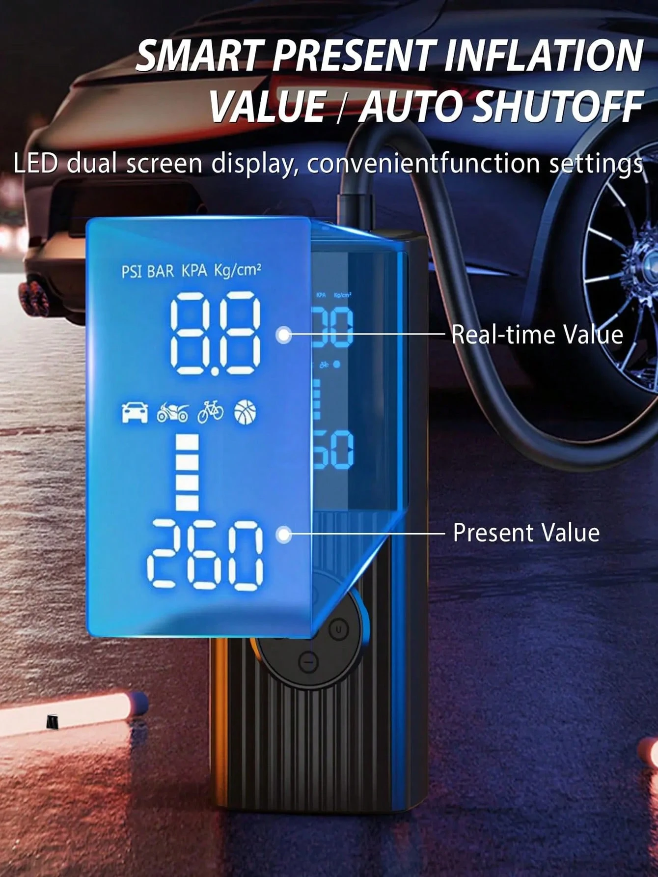 20000mAh Portable Air Compressor Digital Display Tire Inflator Electric Air Pump With LED Lamp for Car Balls Motorcycles Bicycle