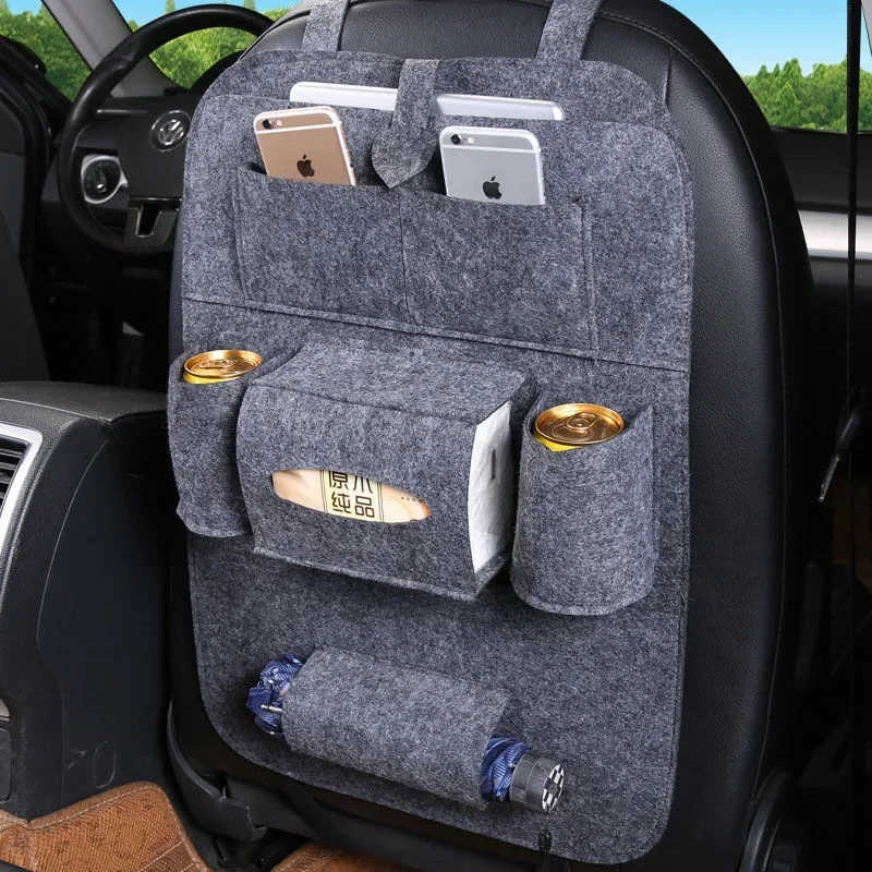 1pc LDQ Felt Car Seat Storage Bag Convenient Organizer for Interior Supplies Goods More Backrest Mounted Small Business Owner