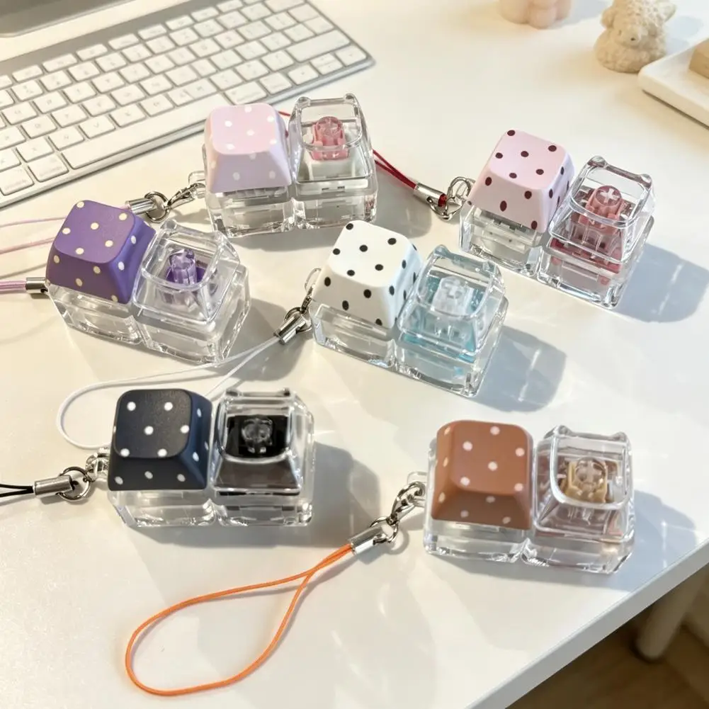 2-Key Polka Dot Keychain Pendant Fidget Stress Releasing Decompression Keychain Press Keyboard Button Keycap Bags Charm Pendant