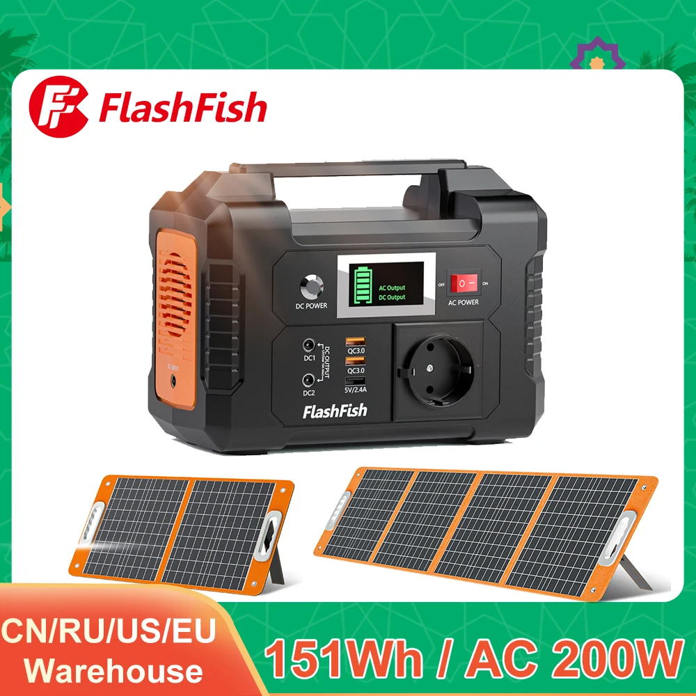 FF Flashfish 230V AC 200W Portable Power Station 151WH Solar Generator Battery DC Outdoor Camera Drone Emergency Power Supply