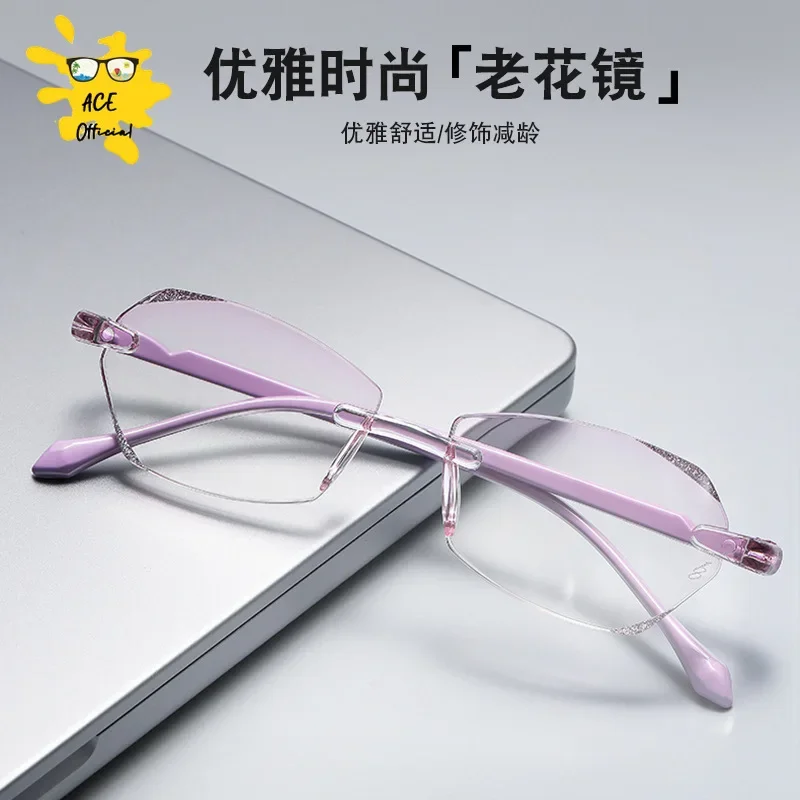 Luxury Diamond Cut Reading Glasses Women Rimless Anti Blue Light Eyeglasses Ladies Plus Prescription Eyewear Diopter 0 To +4.0