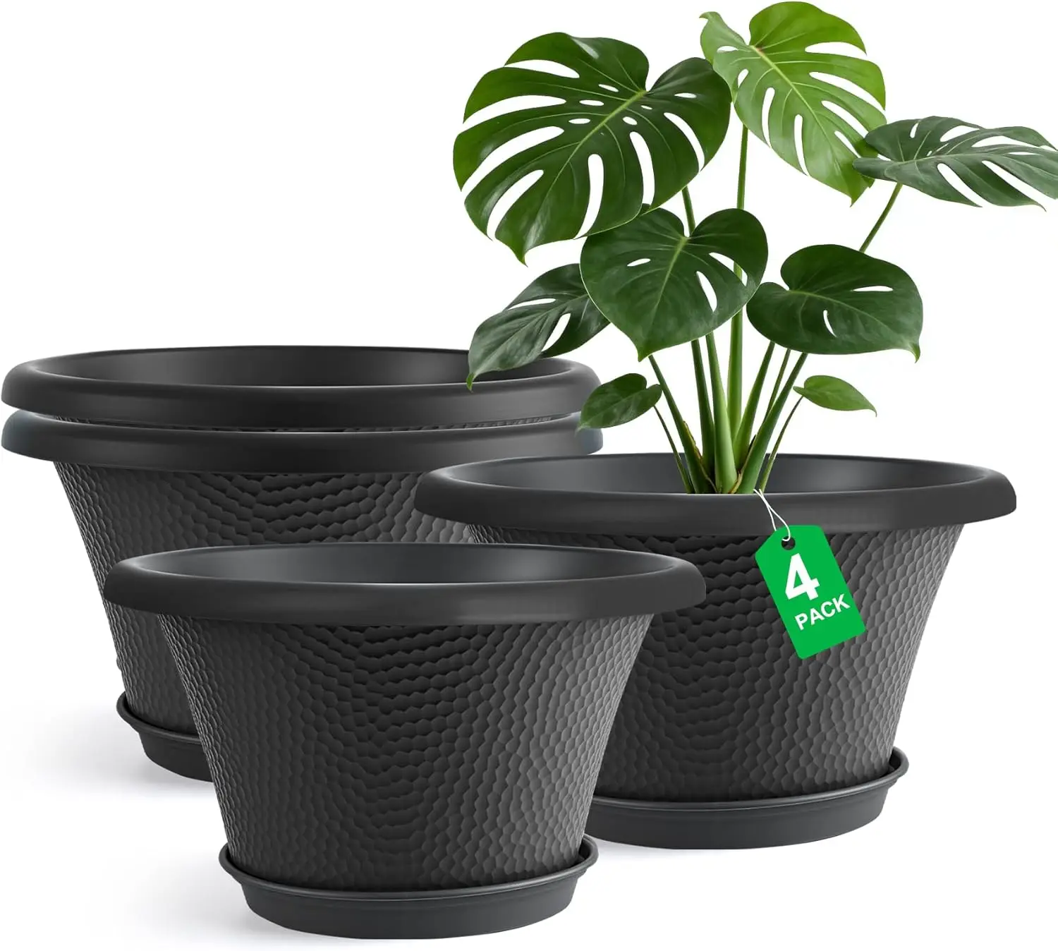 12 Inch Pots for Plants,4 Pack Large Flower Pots with Drainage Hole