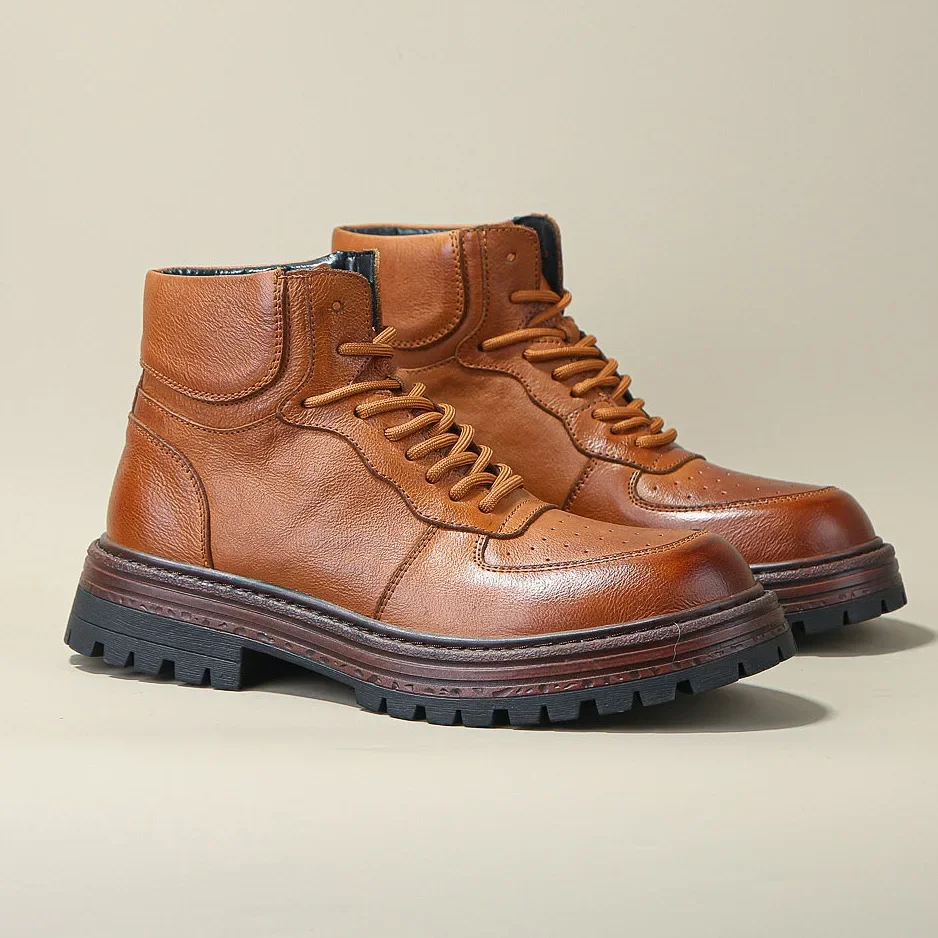 

Men's Versatile Mid Top Cowhide Trendy Retro Workwear Boots