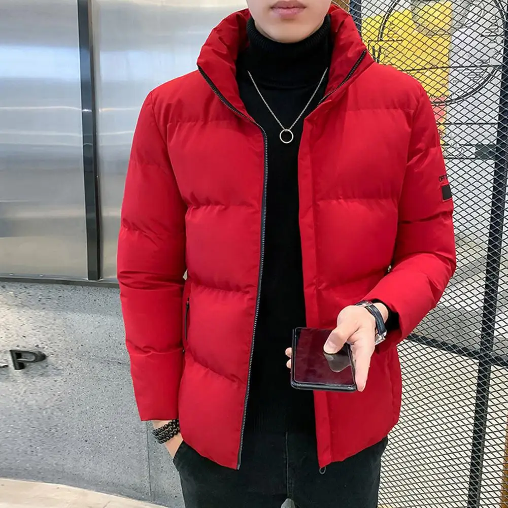 Men Cotton Padded coat Solid Color Stand Collar Letter Embroidery Korean Style Men Winter Jacket Coldproof Fluffy Filling Jacket