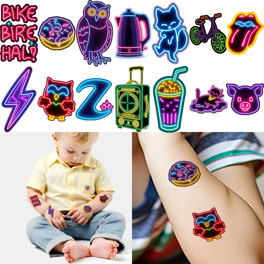 54pcs Temporary Tattoo Decorative Stickers Neon Light Dinosaur Stickers Waterproof Long-lasting Body Stickers For Boys Arms