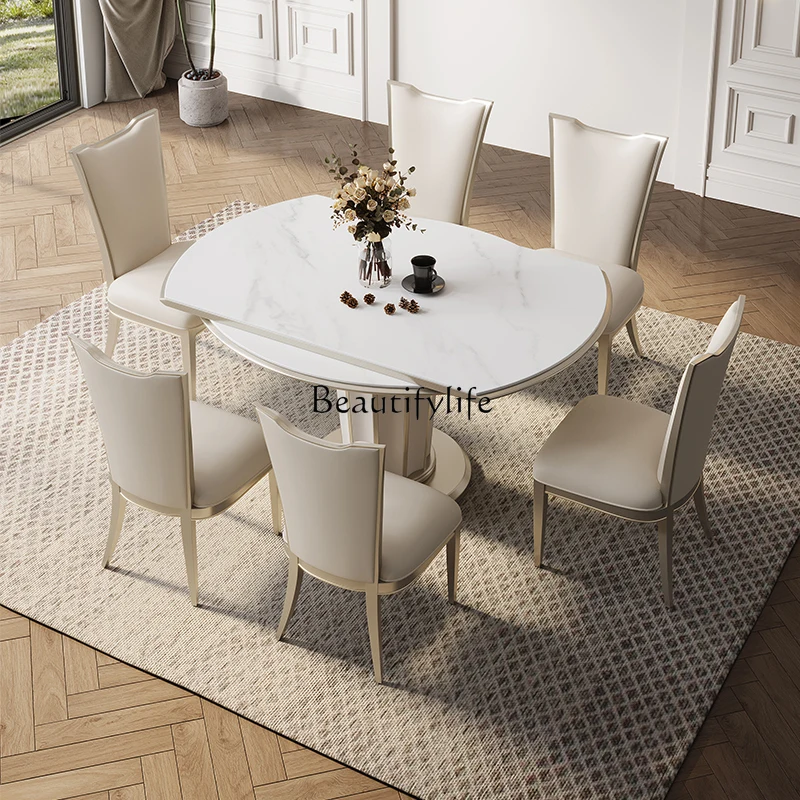 American light luxury rock slab dining table foldable modern simple solid wood dining table square and round dual-purpose