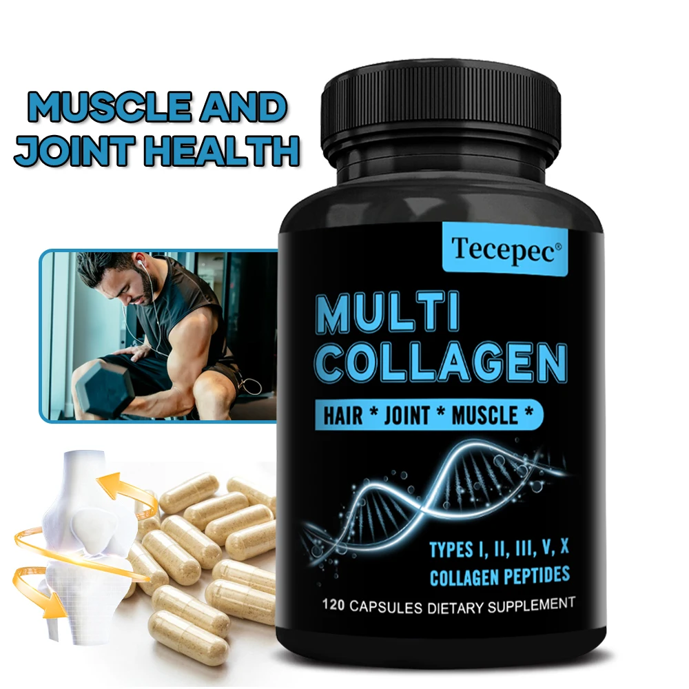 Tecepec Multi-Collagen Capsules Types I、II、III、V、X, Skin, Hair, Nails, Bones, Joints and Gut Health, Antioxidant