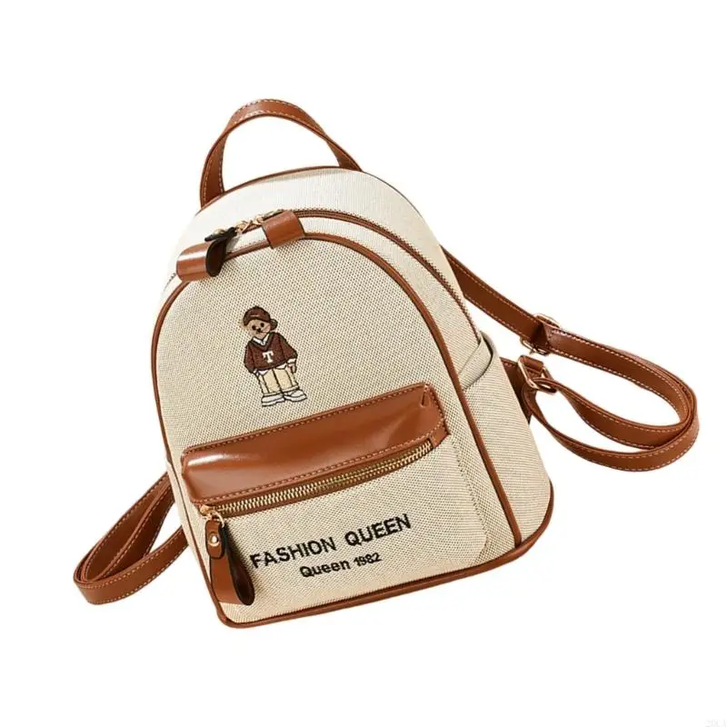 Ergonomic Cartoon Backpacks Scratch Resistant PU Fabric Spacious Storage Embroidery Bear School Bag for Campus 20CA