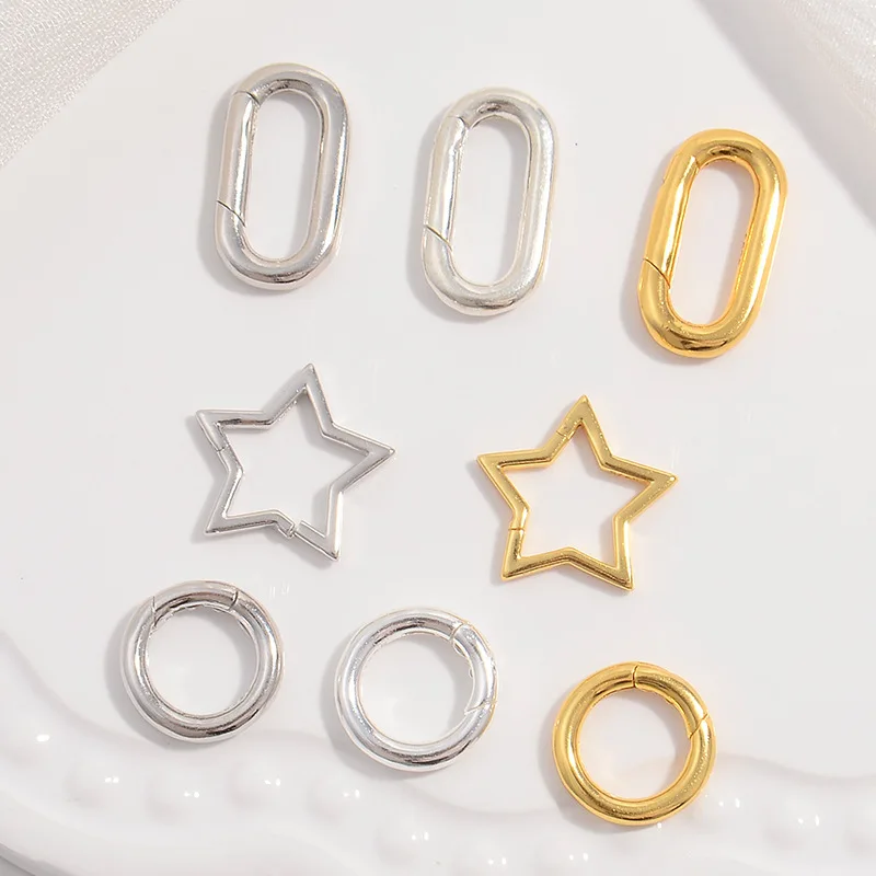 

S925 Sterling Silver Necklace Clasps, Lobster Claw Spring Clasp with Minimalist Polished Circle Star and Oval Charms