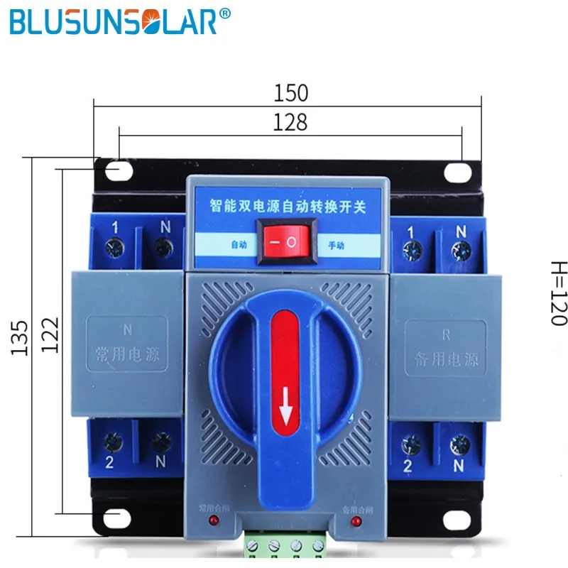 Mini Din Rail 2P 3P 4P ATS Dual Power Automatic Transfer Switch Uninterrupted Power Solar Transfer Switch AC Circuit Breakers