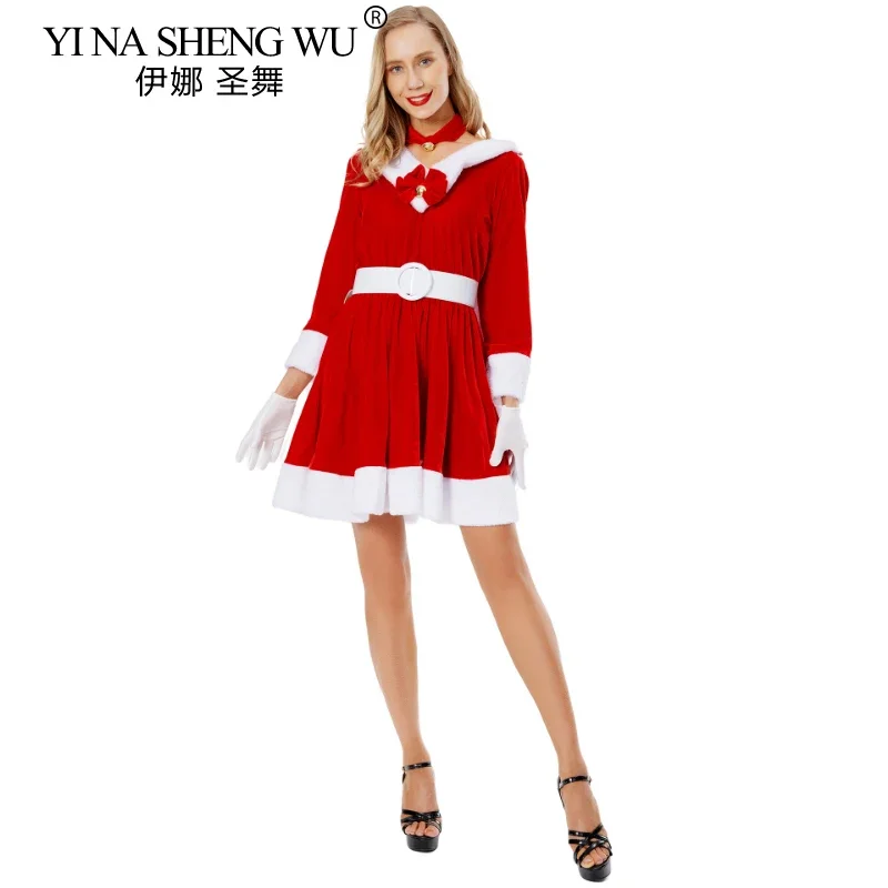 Women Christmas Xmas Lady Santa Claus Cosplay Costume Sexy Lingerie Winter Long Sleeve Red Dress Maid Girl Kawaii Dress Uniform