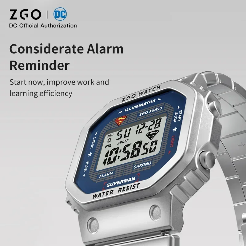 ZGO X DC-Children\'s Electronic Watch Small Square Multifunction, Alarm Clock Waterproof Shoous Essential Smile Man 889