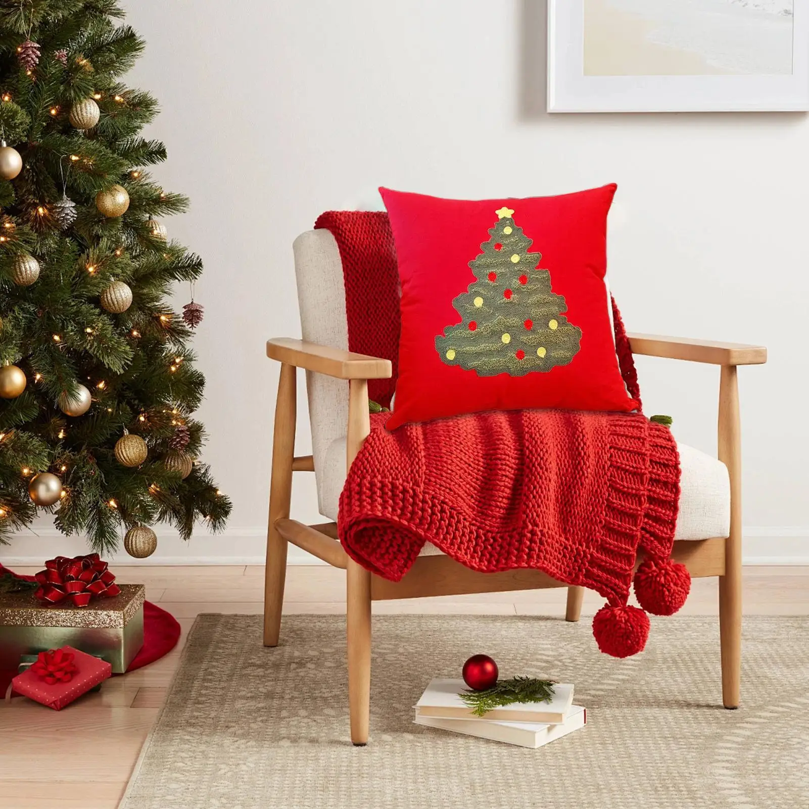 

Christmas Pillowcase 18x18 Inch Embroidered Square Pillow Case Decor Holiday Cushion Cover For Farmhouse Bedroom Winter Sofa