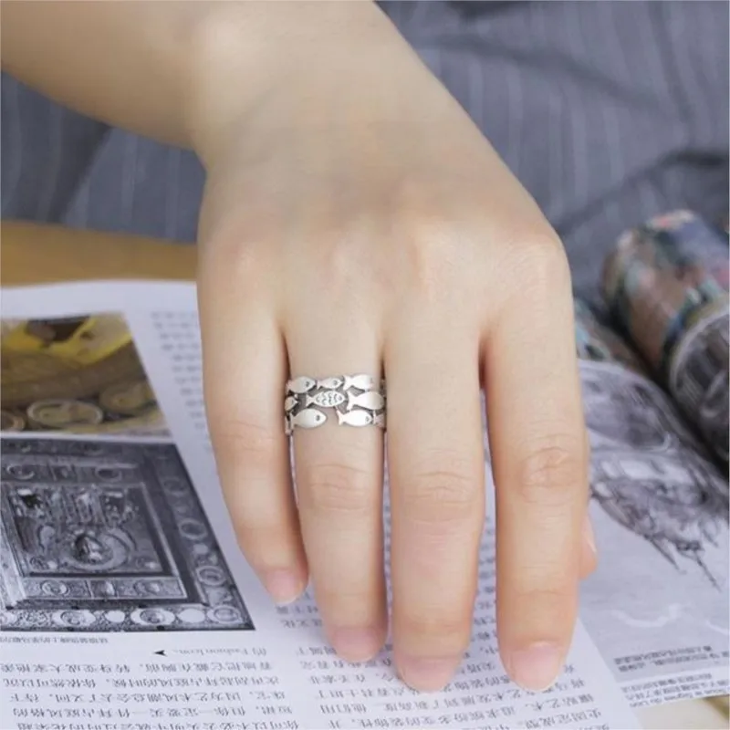 

Factory Outlet Lovely Design Genuine 925 Sterling Silver Fishes Shape Round Rings Women Girls Wedding Birthday Jewelry Accessory