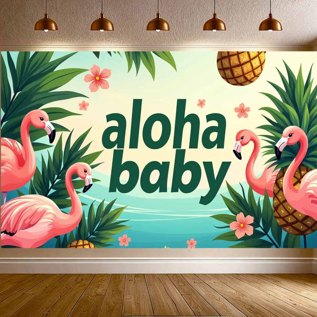 Tropical Beach Event Backdrop Festive Flamingo Hanging Flamingo Banner Fun Photo Booth Background for Picnic