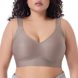 6XL Plus Size Push Up Bras for Women Wireless Seamless Bralette with 3D Lift Anti-Slip Thin Cups No-Squeeze for Large Breasts