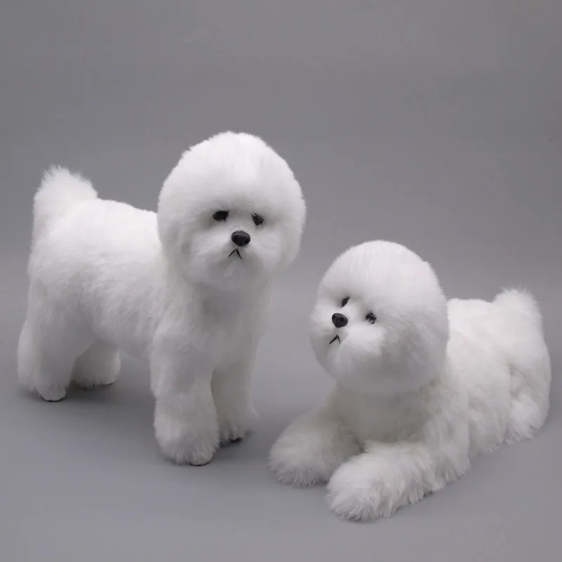 Bichon Frise Plush Dog Statue Handmade Simulation Model Pet Home Decor Gift For Animal Lover Birthday White Poodle Puppy Toy