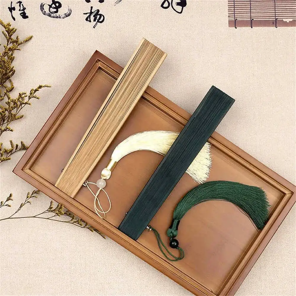Chinese Bamboo Folding Fan Solid Color Handmade Craft Elegant Handheld Fan Performance Props Wedding Party Home Wall Decor