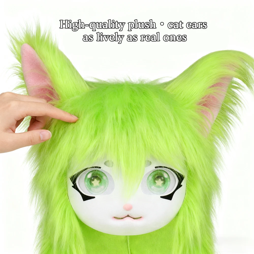Maschera per la testa di animale in stile Kigurumi deluxe - Adorabile set completo per cosplay di Fursuit indossabile in peluche con orecchie di gatto Lolita