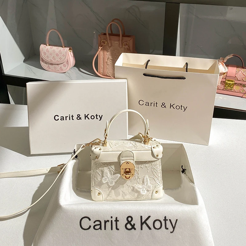 

Fashionable lace box bag, autumn and winter high-end bow bucket bag