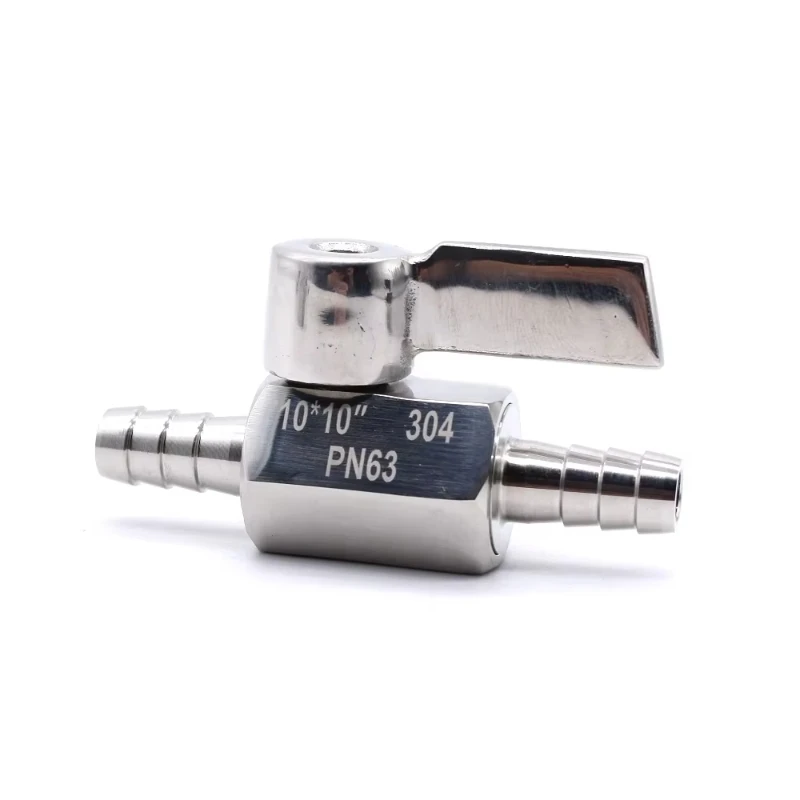 

SS304 High Pressure Mini Ball Valve 7mm 8mm 10mm 12mm Double Hose Barb Inline Shut-off for Homebrew Beer Oil Gas Pipe Systems